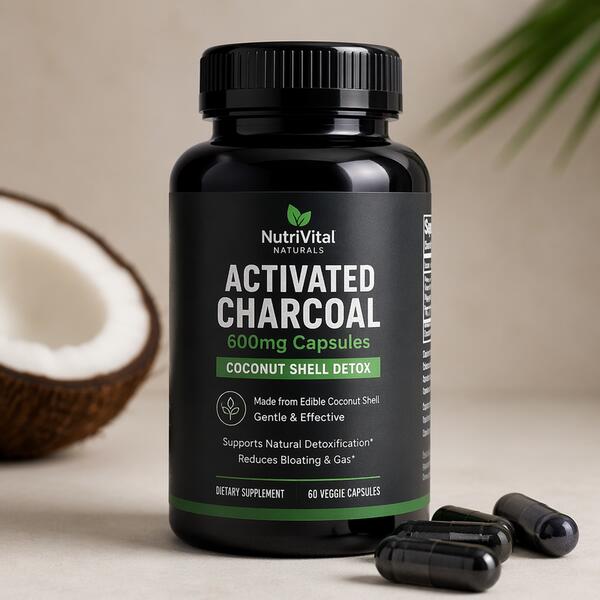 Activated Charcoal 600mg Capsules - Coconut Shell Detox 600 mg